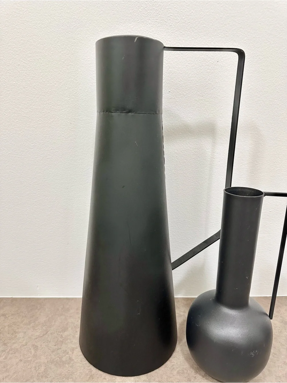 Black Matte Decorative Vases & Pitcher Set of 3 Powder Coated Iron Metal 9 - 16”